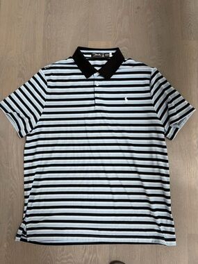 Ralph Lauren RLX Striped Polo Shirt - Black & Light Blue, EUC, XXL